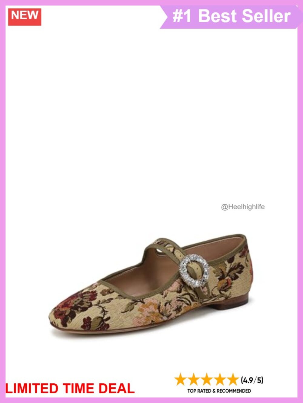 Floral Buckle Flat Square Toe Leather Insole Casual Walking Shoes